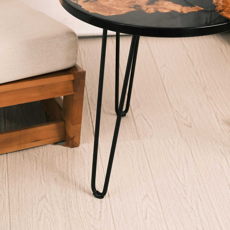 Custom Olive Epoxy Resin Round Coffee Table Black Resin CRT-44