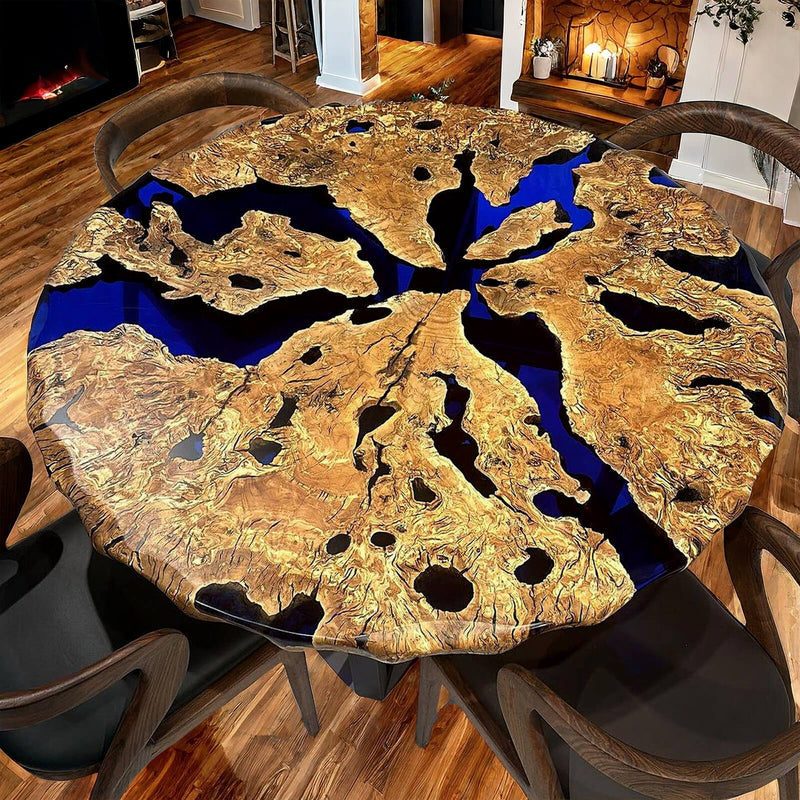 Custom Olive Epoxy Resin Round Coffee Table Blue Resin CRT-43