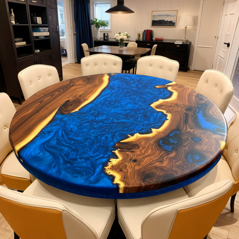 Custom Olive Epoxy Resin Round Coffee Table Blue Resin CRT-39