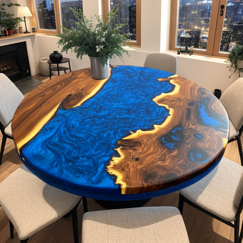 Custom Olive Epoxy Resin Round Coffee Table Blue Resin CRT-39