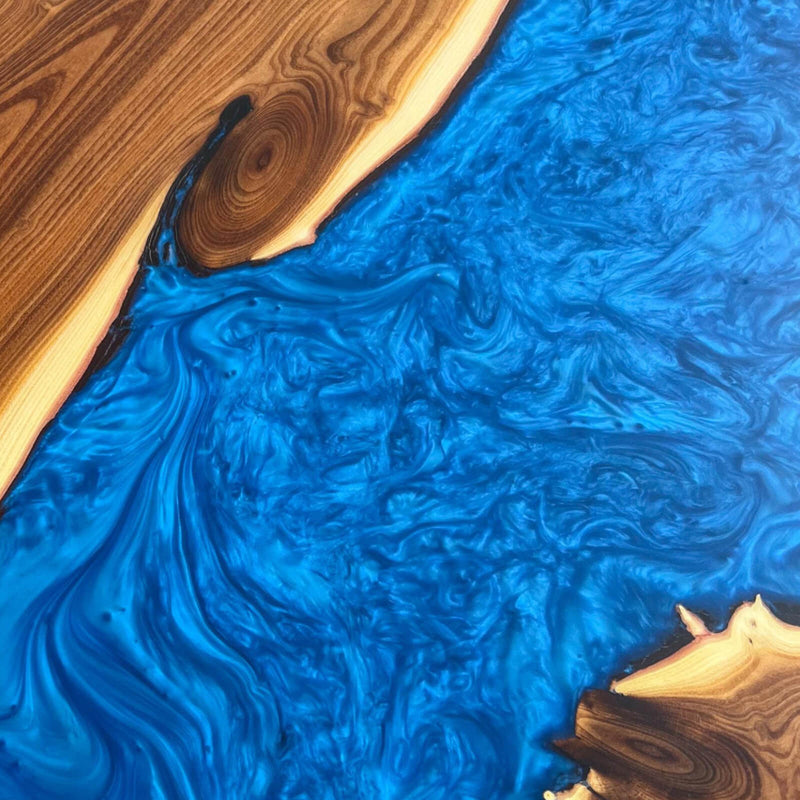 Custom Olive Epoxy Resin Round Coffee Table Blue Resin CRT-39