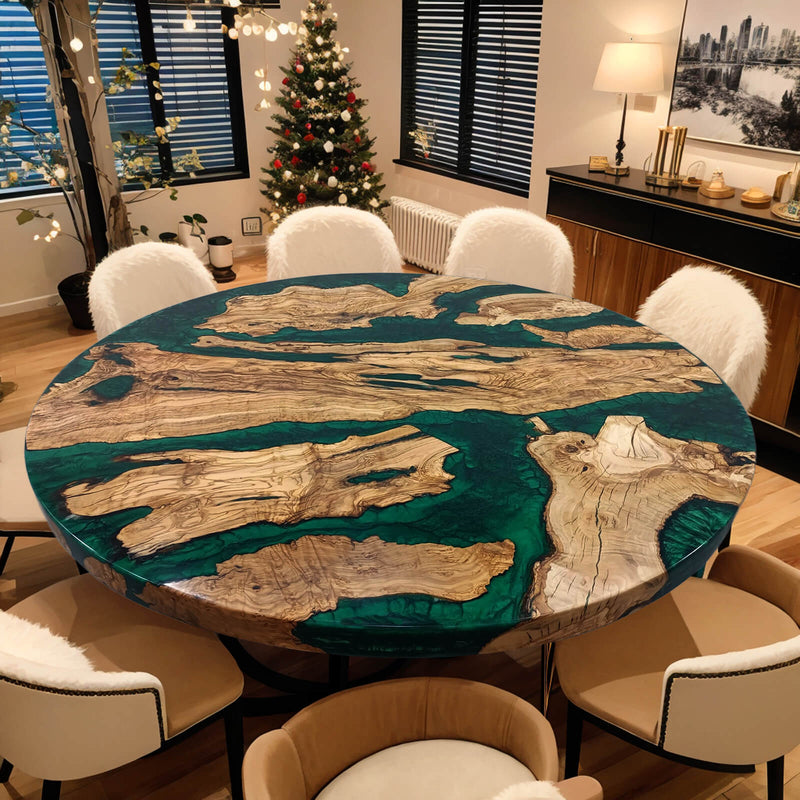 Custom Olive Epoxy Resin Round Coffee Table Green Resin CRT-40