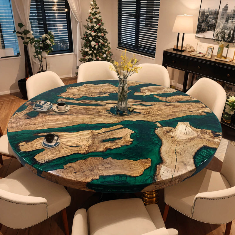 Custom Olive Epoxy Resin Round Coffee Table Green Resin CRT-40