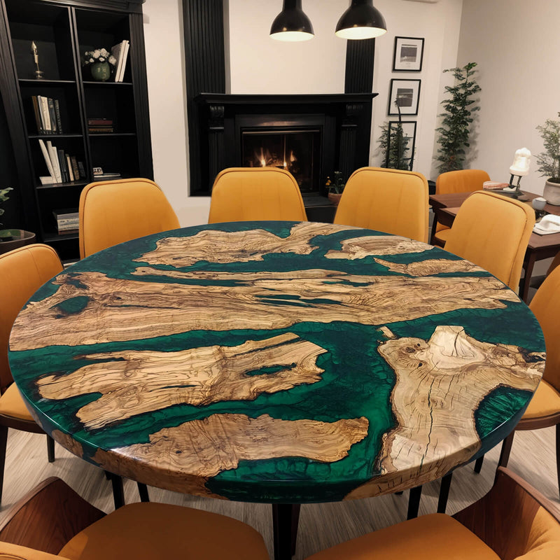 Custom Olive Epoxy Resin Round Coffee Table Green Resin CRT-40