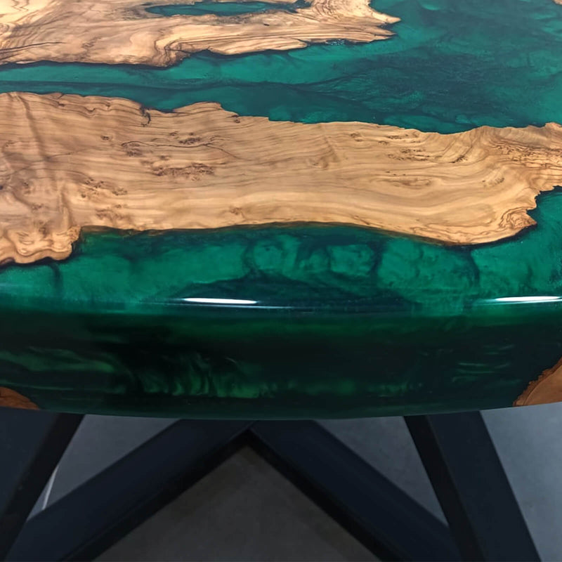 Custom Olive Epoxy Resin Round Coffee Table Green Resin CRT-40