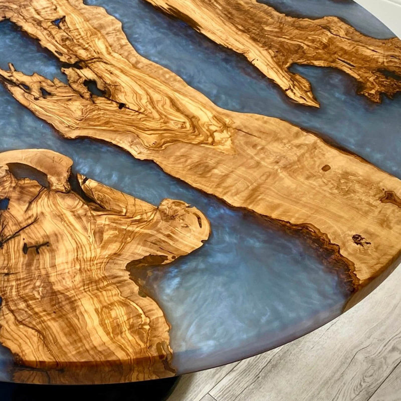 Custom Olive Epoxy Resin Round Coffee Table Grey Resin CRT-37