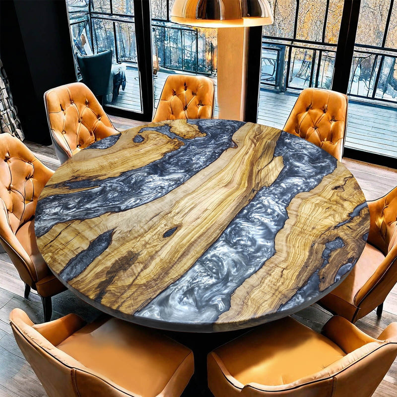 Custom Olive Epoxy Resin Round Coffee Table Pearl Gray Resin CRT-48