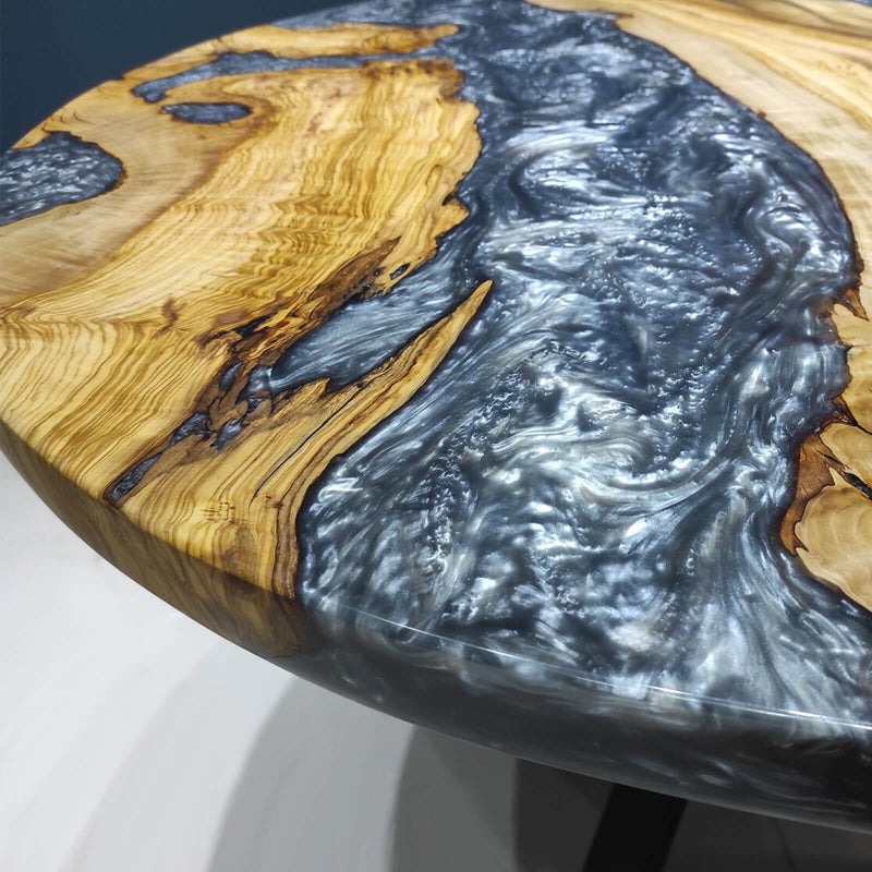 Custom Olive Epoxy Resin Round Coffee Table Pearl Gray Resin CRT-48