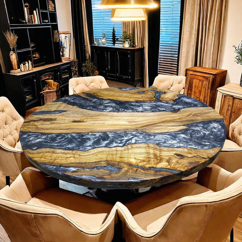Custom Olive Epoxy Resin Round Coffee Table Pearl Gray Resin CRT-48