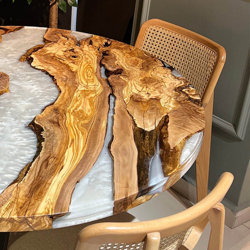 Custom Olive Epoxy Resin Round Coffee Table White Resin CRT-49
