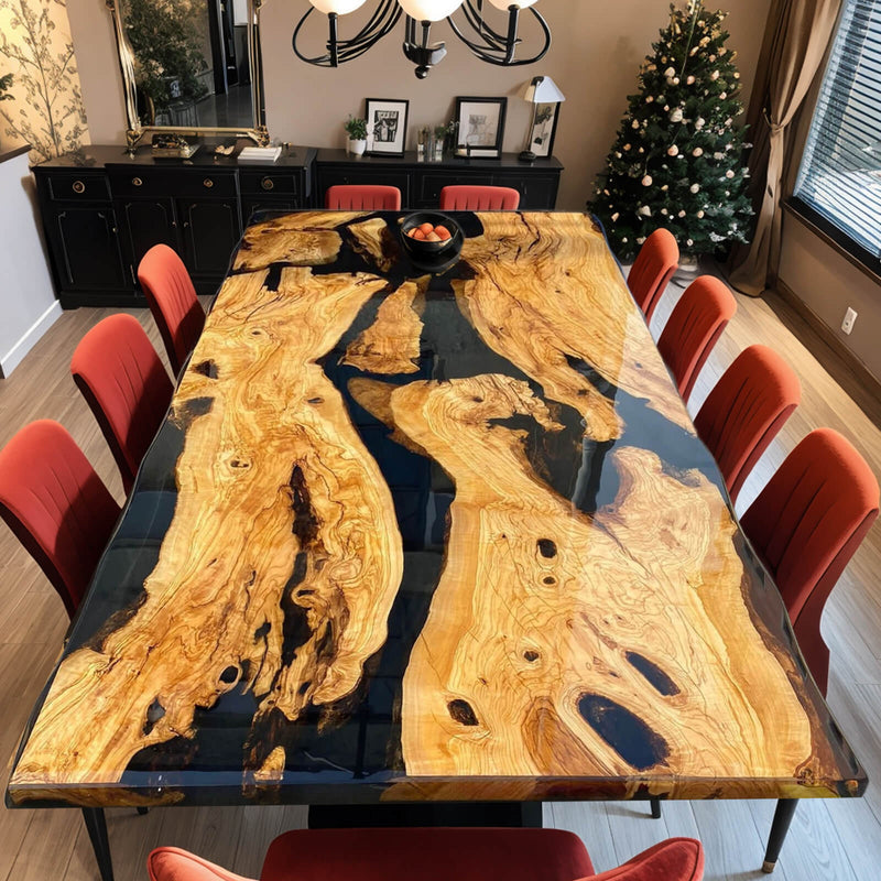 Custom Olive Epoxy Resin River Table Black Resin ORT-08