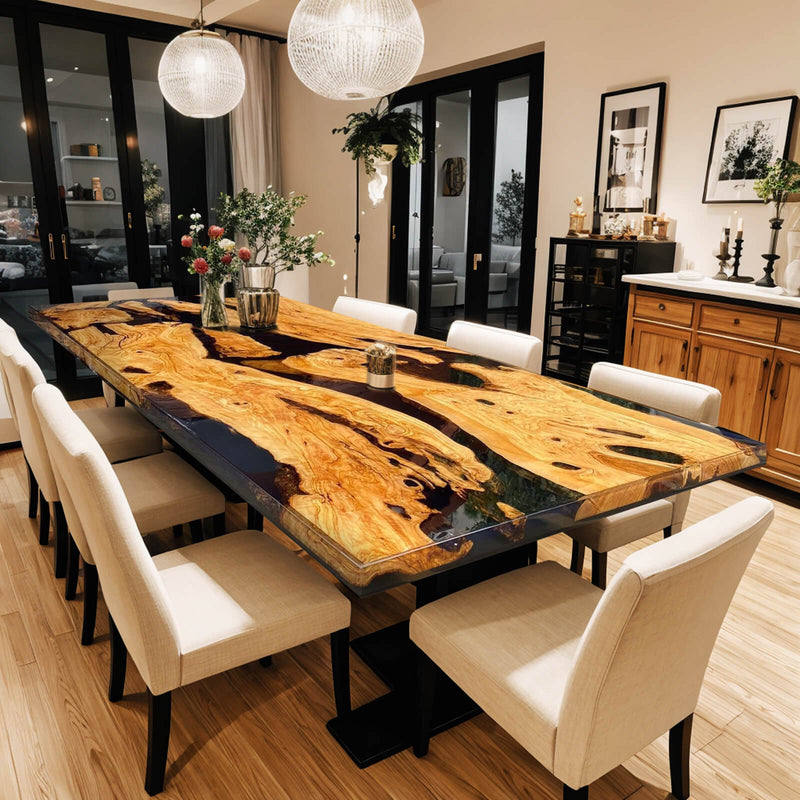 Custom Olive Epoxy Resin River Table Black Resin ORT-08