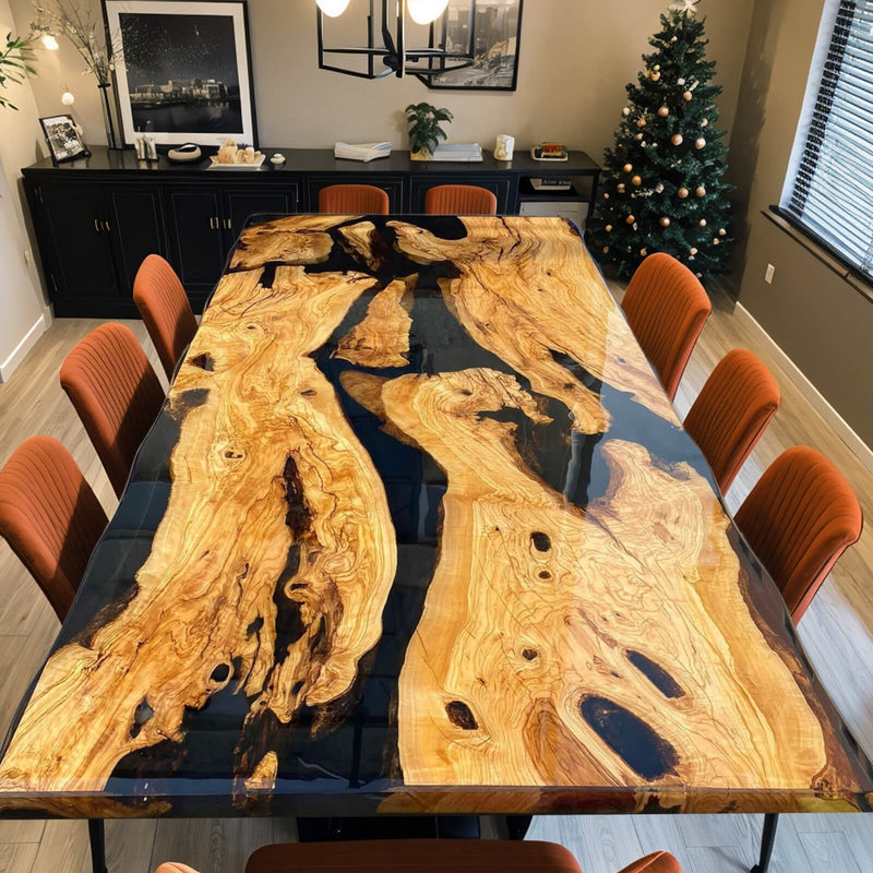 Custom Olive Epoxy Resin River Table Black Resin ORT-08
