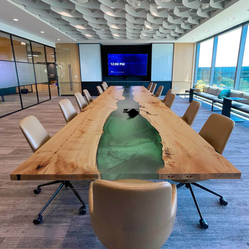 Custom Poplar Epoxy Resin River Conference Table Green Resin PRT-08