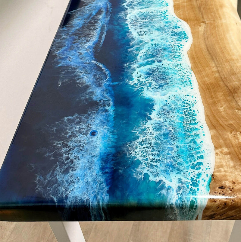 Custom Poplar Epoxy Resin River Kitchen Countertop Blue Waves PRT-01