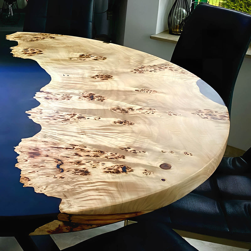 Custom Poplar Epoxy Resin Round Coffee Table Black Resin CRT-34
