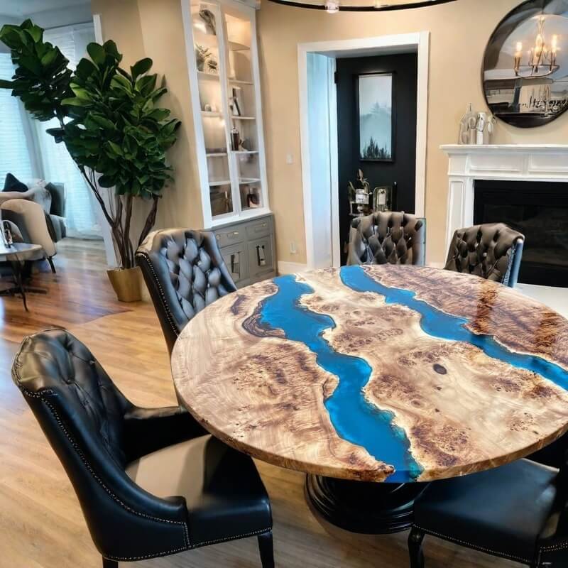 Custom Poplar Epoxy Resin Round Coffee Table Blue Resin CRT-30