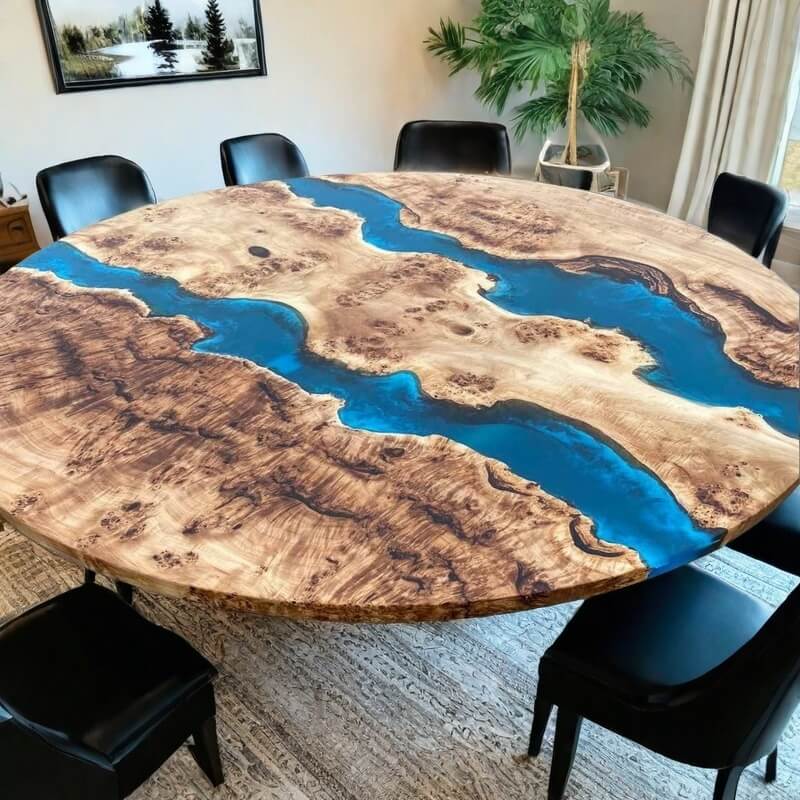 Custom Poplar Epoxy Resin Round Coffee Table Blue Resin CRT-30