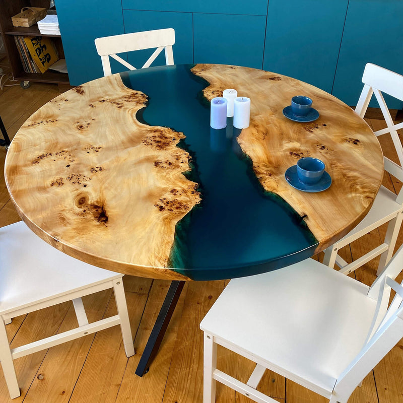 Custom Poplar Epoxy Resin Round Coffee Table Blue Resin CRT-29
