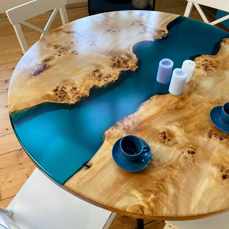 Custom Poplar Epoxy Resin Round Coffee Table Blue Resin CRT-29