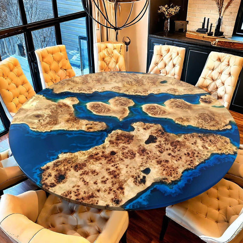 Custom Poplar Epoxy Resin Round Coffee Table Blue Resin CRT-28