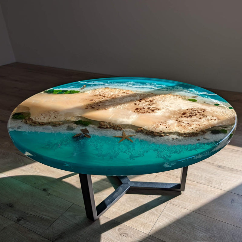 Custom Poplar Epoxy Resin Round Coffee Table Blue Resin CRT-25