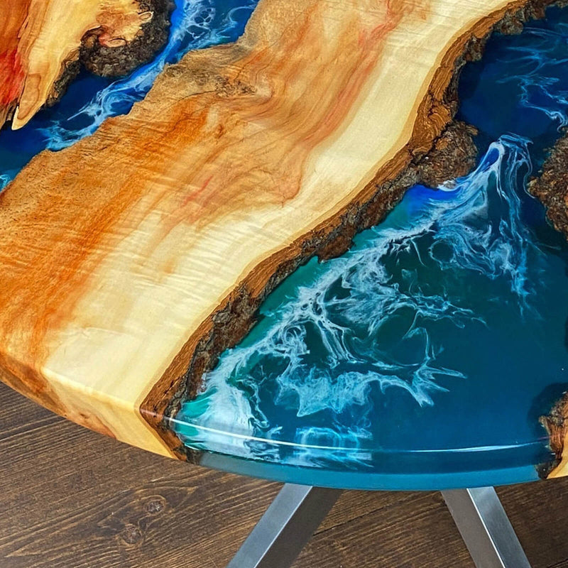Custom Poplar Epoxy Resin Round Coffee Table Blue Waves CRT-24