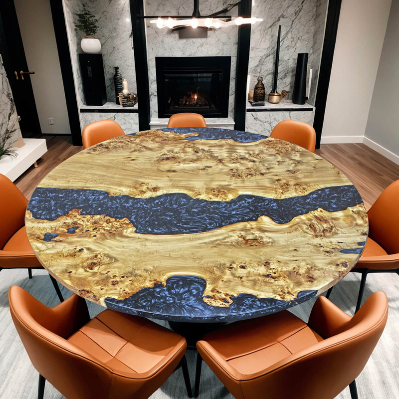 Custom Poplar Epoxy Resin Round Coffee Table Silver Resin CRT-21