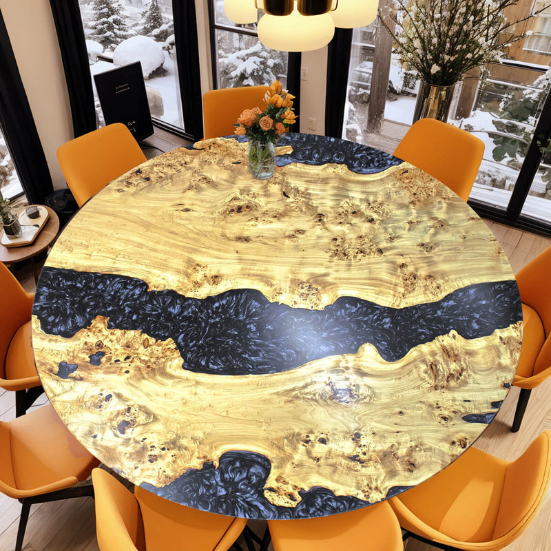 Custom Poplar Epoxy Resin Round Coffee Table Silver Resin CRT-21