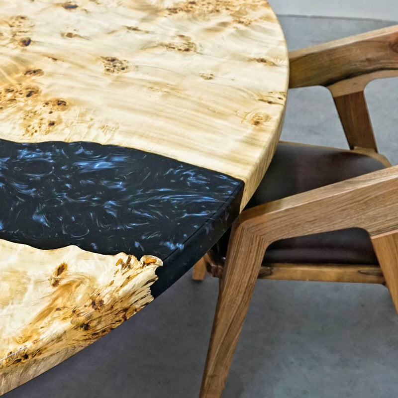 Custom Poplar Epoxy Resin Round Coffee Table Silver Resin CRT-21