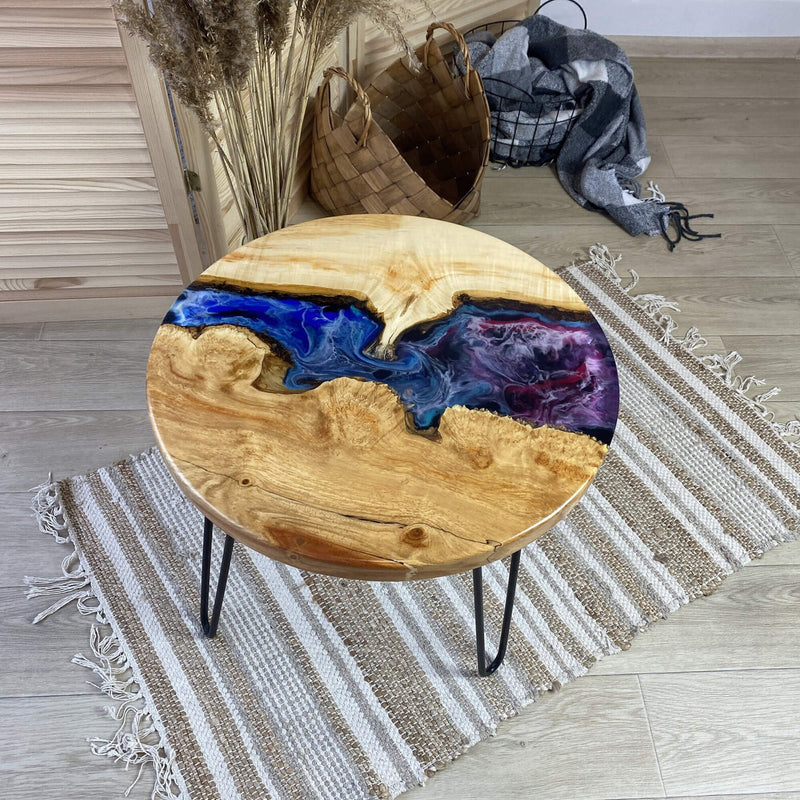 Custom Poplar Epoxy Resin Round Coffee Table Starry Resin CRT-20
