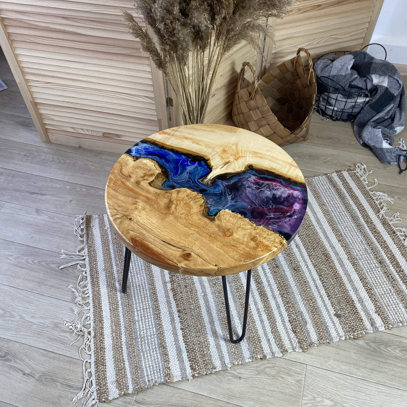 Custom Poplar Epoxy Resin Round Coffee Table Starry Resin CRT-20
