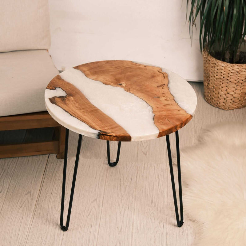 Custom Poplar Epoxy Resin Round Coffee Table White Resin CRT-19