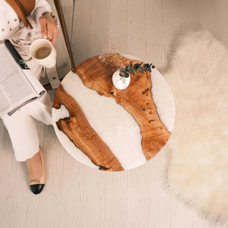 Custom Poplar Epoxy Resin Round Coffee Table White Resin CRT-19