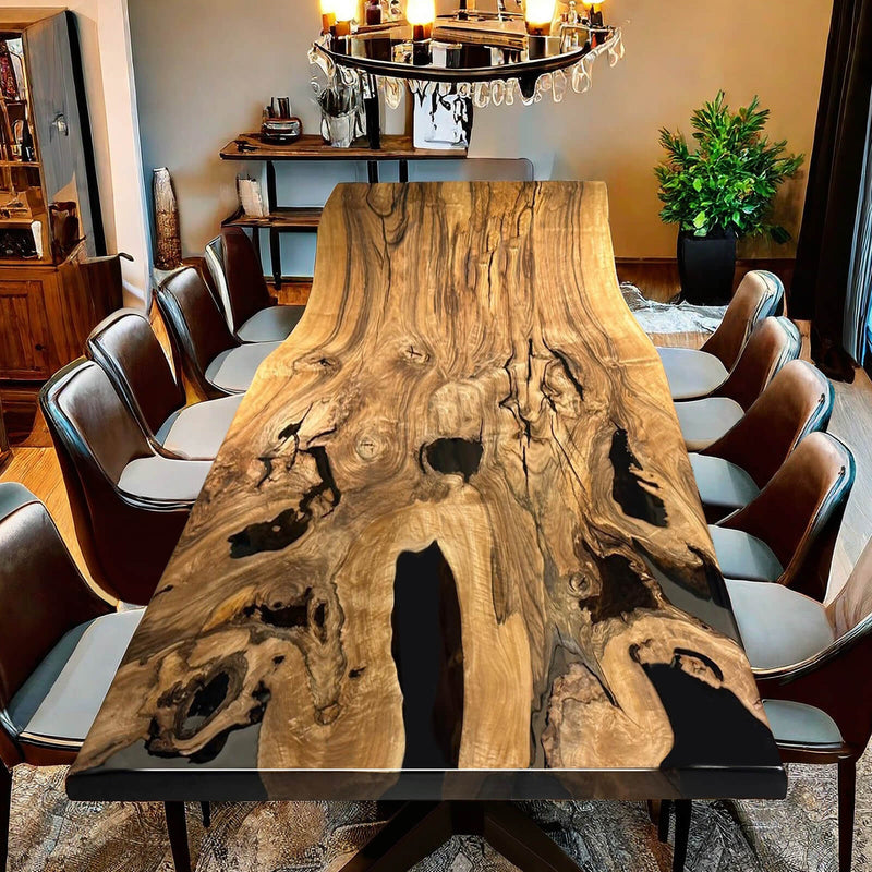 Custom Walnut Epoxy Resin River Table Black Resin WRT-07