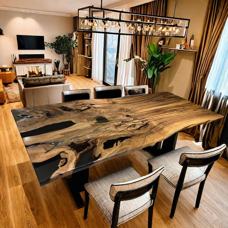 Custom Walnut Epoxy Resin River Table Black Resin WRT-07
