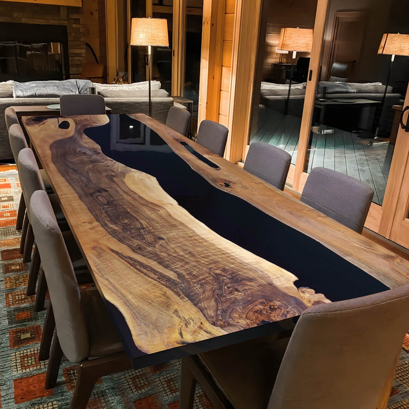 Custom Walnut Epoxy Resin River Table Black Resin WRT-15