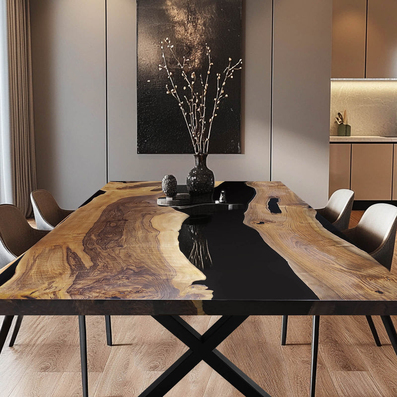 Custom Walnut Epoxy Resin River Table Black Resin WRT-15