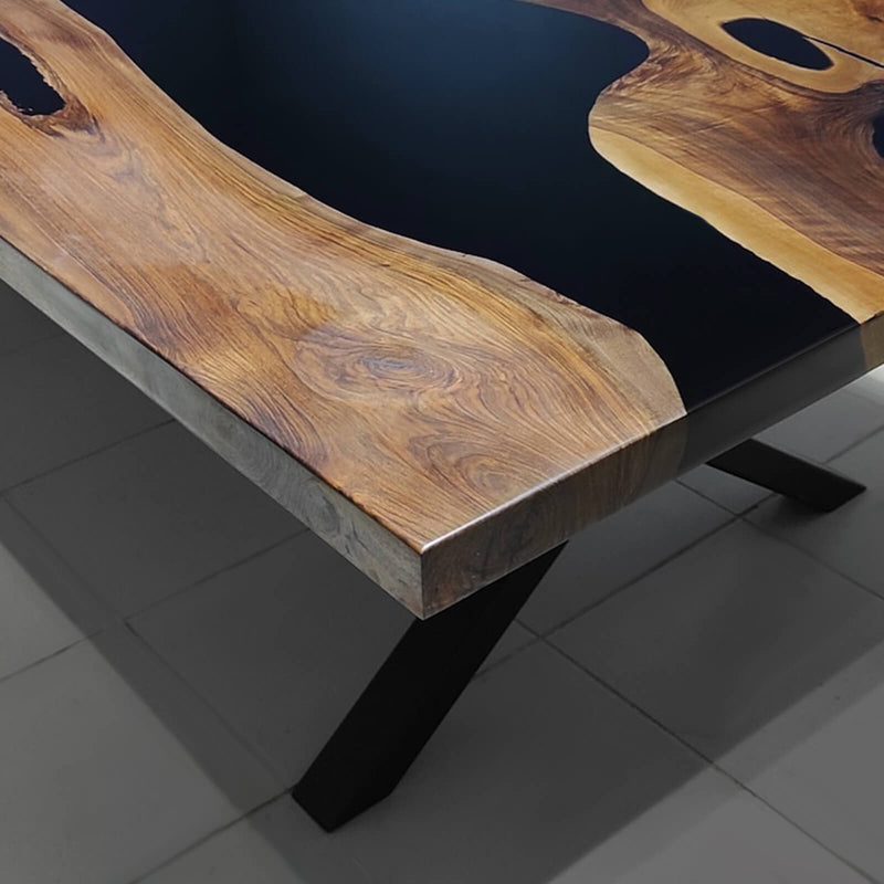 Custom Walnut Epoxy Resin River Table Black Resin WRT-15