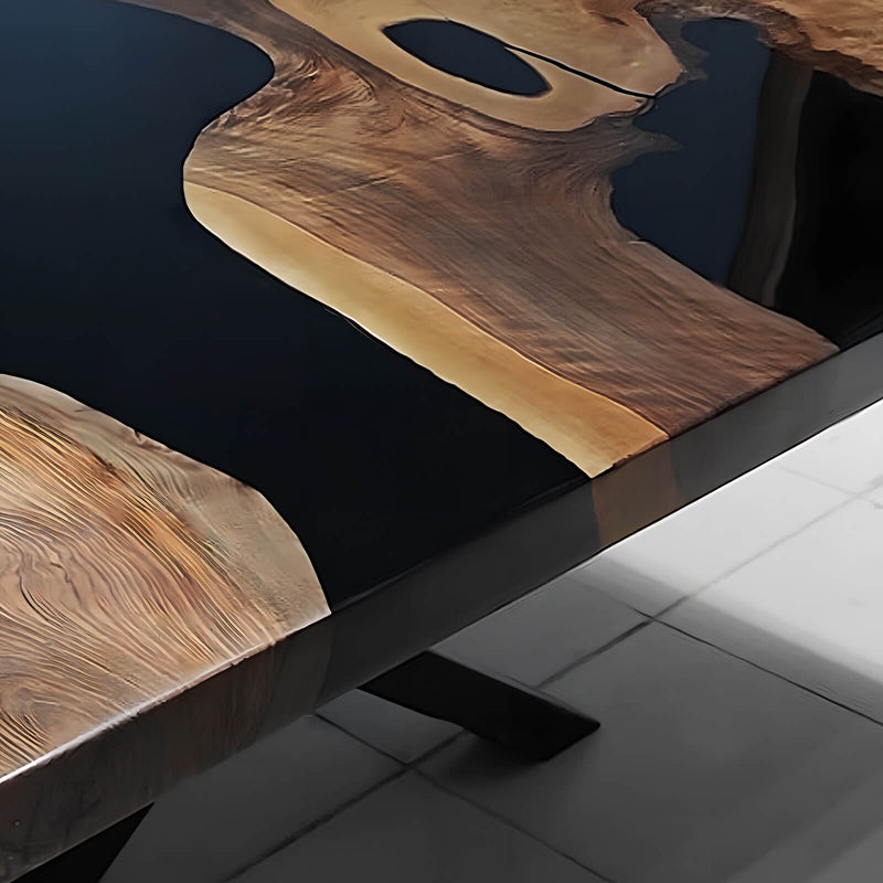 Custom Walnut Epoxy Resin River Table Black Resin WRT-15