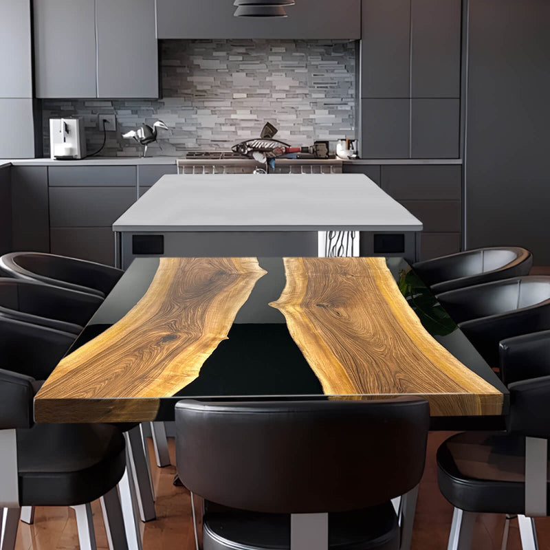 Custom Walnut Epoxy Resin River Table Black Resin WRT-14
