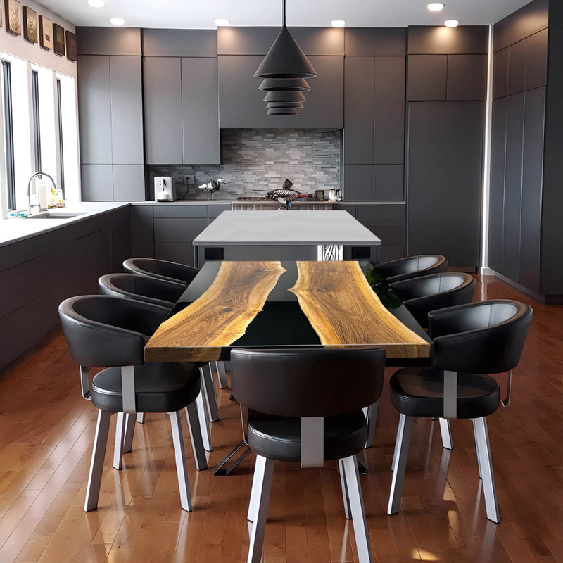 Custom Walnut Epoxy Resin River Table Black Resin WRT-14