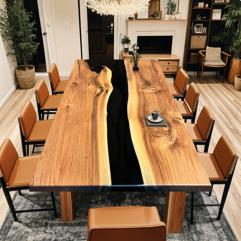 Custom Walnut Epoxy Resin River Table Black Resin WRT-05