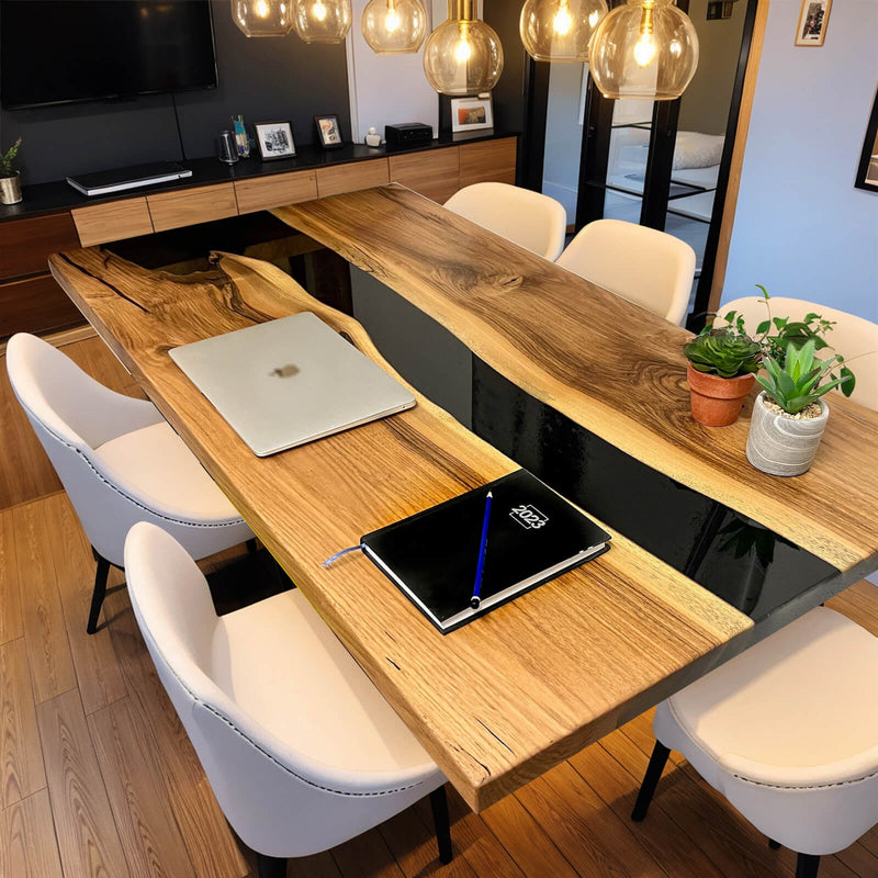 Custom Walnut Epoxy Resin River Table Black Resin WRT-05