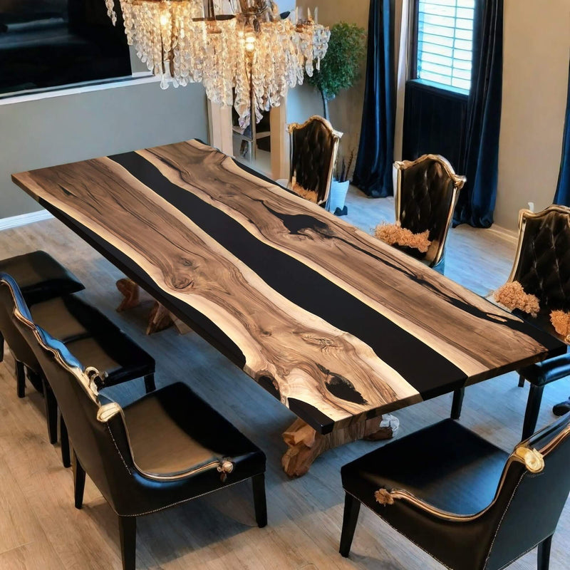 Custom Walnut Epoxy Resin River Table Black Resin WRT-12