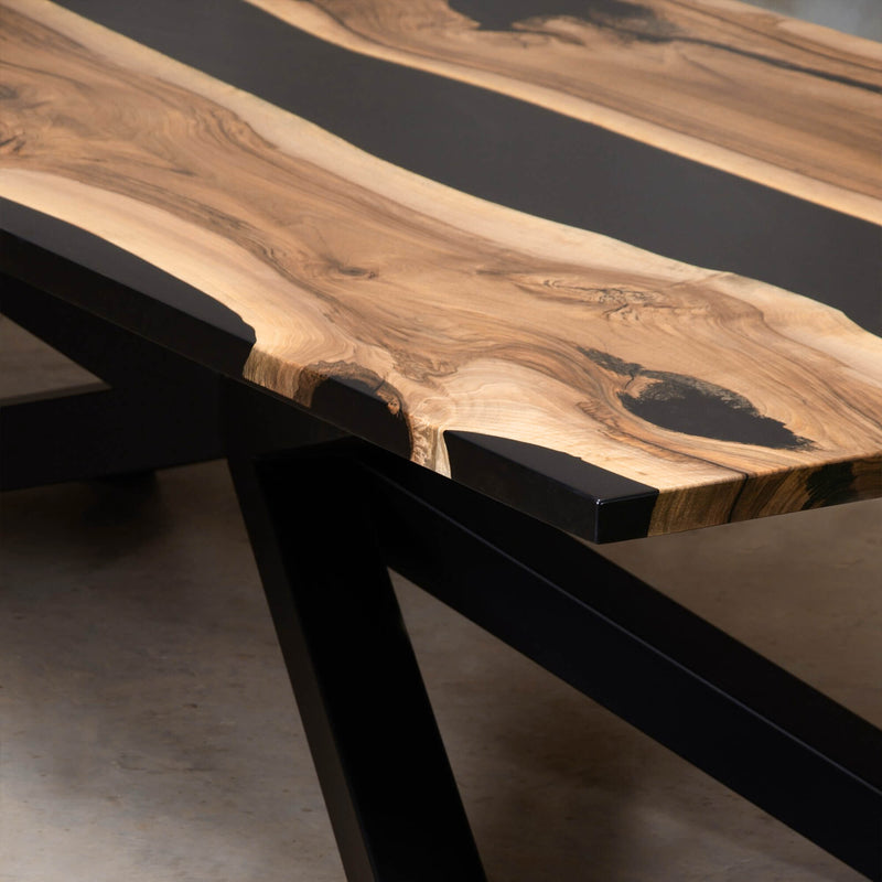 Custom Walnut Epoxy Resin River Table Black Resin WRT-12