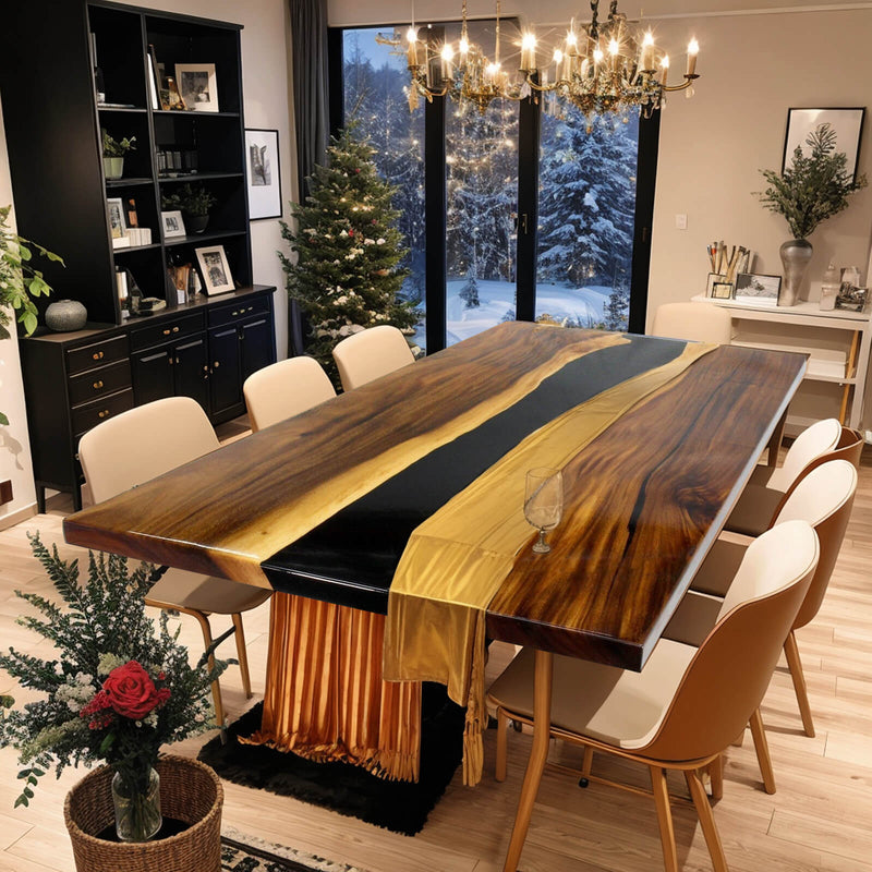 Custom Walnut Epoxy Resin River Table Black Resin WRT-04