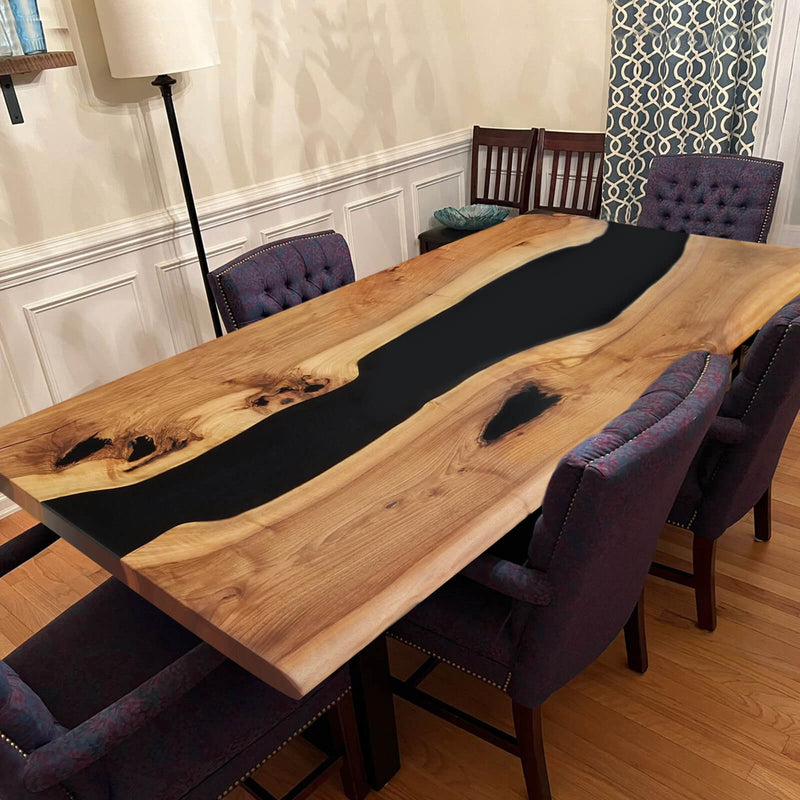 Custom Walnut Epoxy Resin River Table Black Resin WRT-11