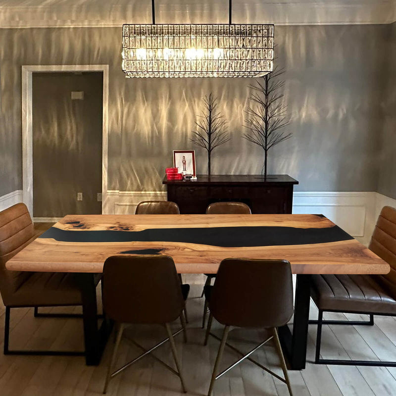 Custom Walnut Epoxy Resin River Table Black Resin WRT-11