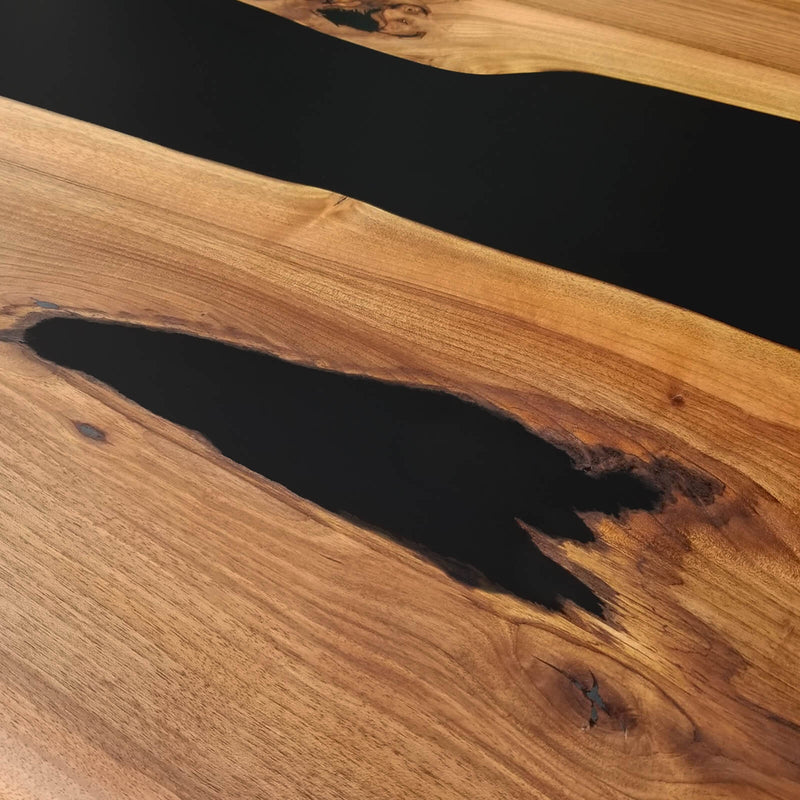 Custom Walnut Epoxy Resin River Table Black Resin WRT-11